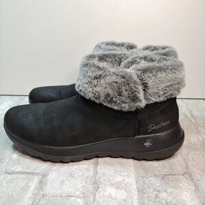 Skechers Slip Ins Ankle Boots Black Plush Faux Fur Lined Women's 7